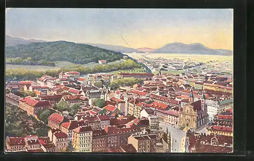 Künstler-AK Ljubljana / Laibach, Panoramablick auf die Stadt und ins Land