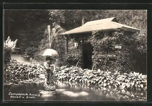 AK Aussig / Usti, Hänsel & Gretel Brunnen im Cumpepark