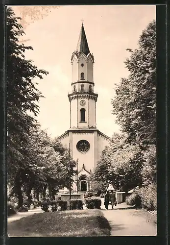 AK Markneukirchen, Ernst-Thälmann-Platz mit Kirche