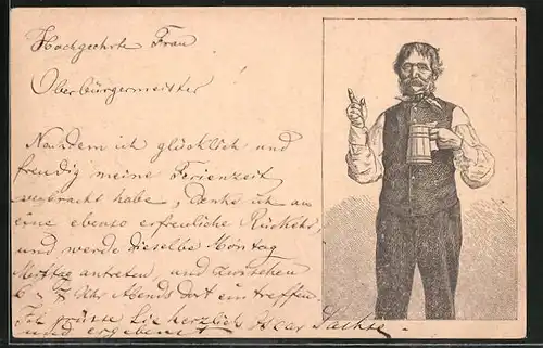 Vorläufer-AK Rudolstadt, 1881, Ganzsache 5 Pfennig Deutsche Reichspost, Schankgast mit Trinkkrug