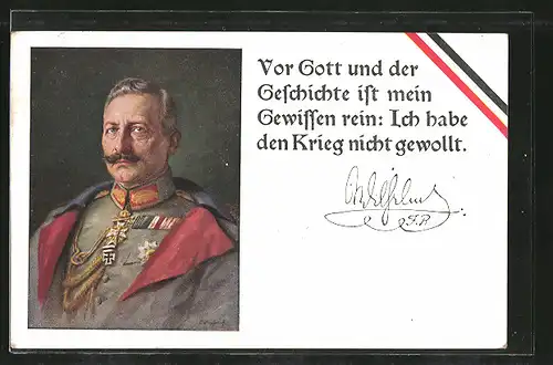 AK Portrait Kaiser Wilhelm II. in Uniform mit Orden, Zitat