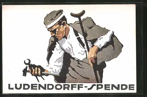Künstler-AK Ludwig Hohlwein: Ludendorff-Spende für Kriegsgeschädigte, Veteran mit Werkzeug