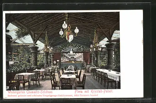 AK Chemnitz-Schönau, Gasthaus Flora mit Krystall-Palast