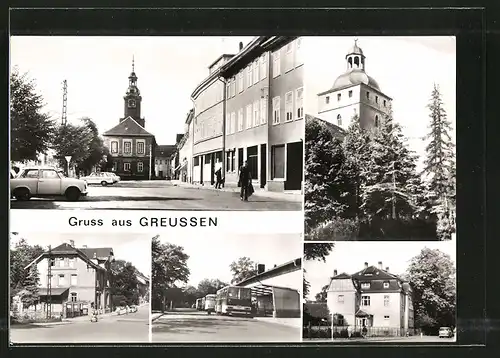 AK Greussen, Kirche, versch. Strassenansichten