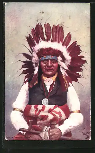 AK Indian Chiefs, White Swan, Häuptling mit Federschmuck