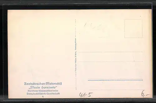 AK Passagierschiff Monte Sarmiento, Hamburg-Südam. Dampfschiffahrts-Gesellschaft