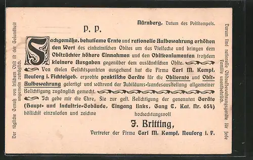 AK Ganzsache Bayern Wert 2+3 Pfennige: Nürnberg, Ankündigung eines Vertreters der Firma Carl M. Kempf