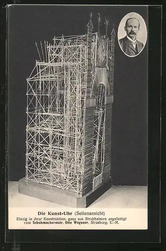 AK Modellbau, Kunst-Uhr aus Strohhalmen angefertigt von Otto Wegener
