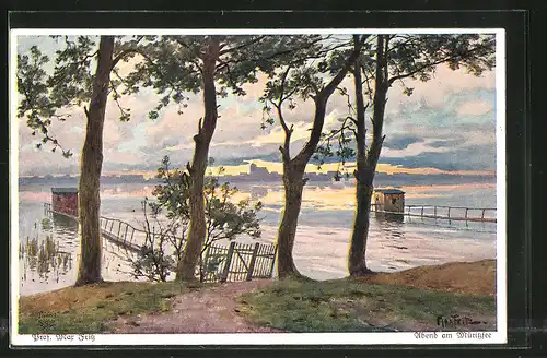 Künstler-AK Wohlgemuth & Lissner, Primus-Postkarte No. 3193, "Abend am Müritzsee"