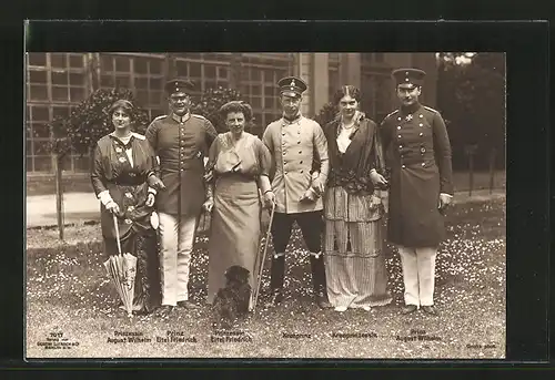 AK Kronprinz Wilhelm, Prinz Eitel Friedrich, Prinz August Wilhelm und Gattinnen