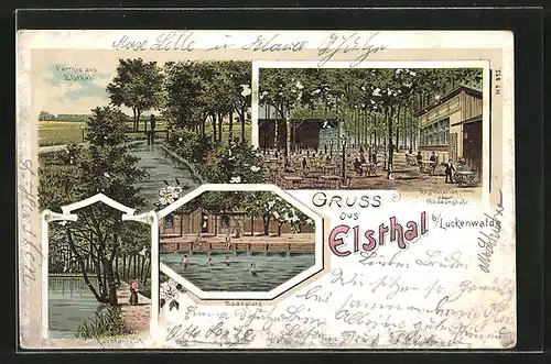 Lithographie Luckenwalde, Badeanstalt und Restaurant Elsthal