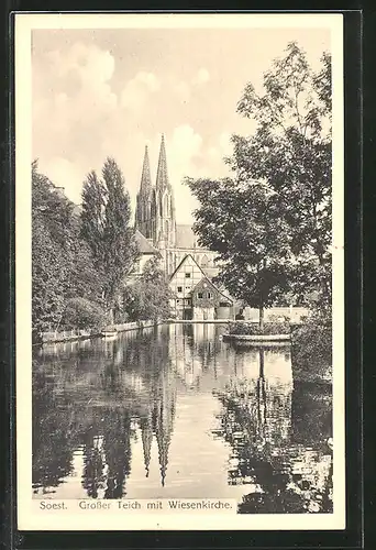 AK Soest, Grosser Teich mit Wiesenkirche