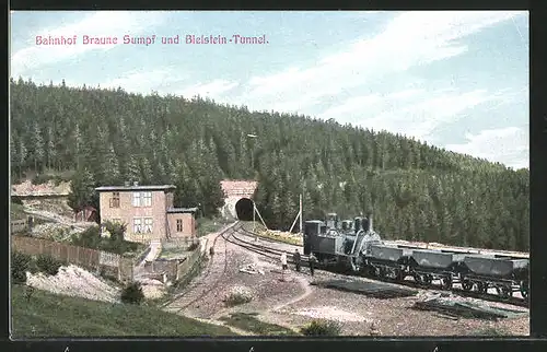 AK Bahnhof Braune Sumpf und Bielstein-Tunnel, Harz-Zahnrad-Bahn