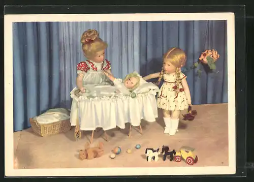 AK Käthe Kruse-Puppen, Kinderzimmer mit Wiege und Spielzeug