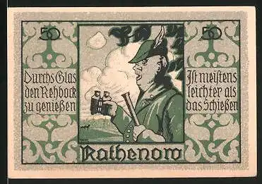 Notgeld Rathenow, 50 Pfennig, Ortsmotiv, Jägersmann mit Fernglas