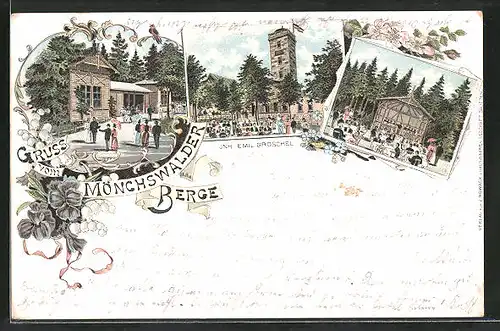 Lithographie Wilthen, Gasthaus Mönchswalder Berge v. E. Gröschel mit Gartenlokal