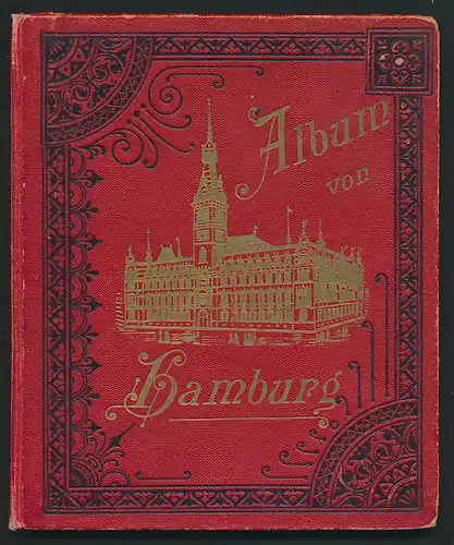 Leporello-Album Hamburg, mit 24 Lithographie-Ansichten, Dampfer Moltke, Hafen Postamt, Börse, Schauspielhaus, u.a.