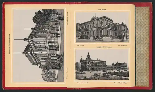 Leporello-Album Hamburg, mit 24 Lithographie-Ansichten, Dampfer Moltke, Hafen Postamt, Börse, Schauspielhaus, u.a.