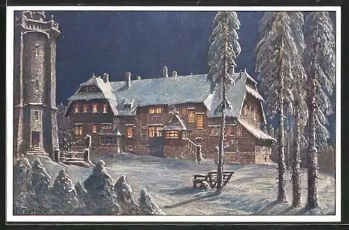 AK Wildenthal, Gasthaus auf dem Auersberg im Winter