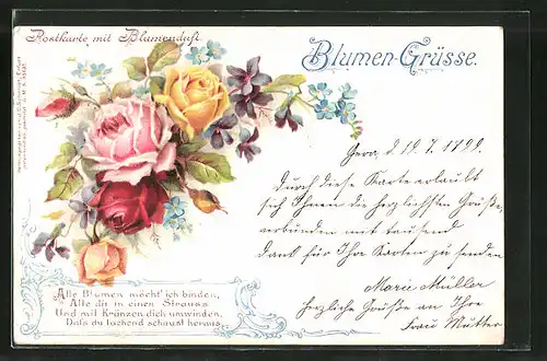 Duft-AK Postkarte mit Blumenduft, Rosen und Veilchen