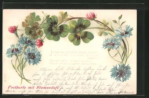 Duft-AK Postkarte mit Blumenduft, Mohn und Klee
