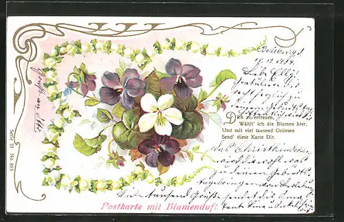 Duft-AK Postkarte mit Blumenduft, Veilchen und Maiglöckchen
