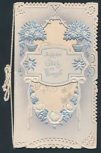 Präge-Glückwunschkarte Zur silbernen Hochzeit, Blumenverzierung