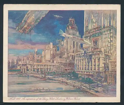 Werbebillet London, Das Savoy Hotel, Luftschiff - Zeppelin & Hotelgebäude, Preisliste innen