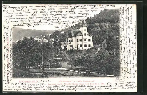 AK Marienbad, Blick zur Villa Luginsland, Fürstenhaus