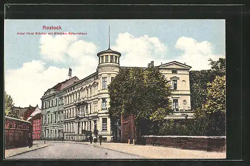 AK Rostock, Hotel Fürst Blücher mit Blüchers Geburtshaus