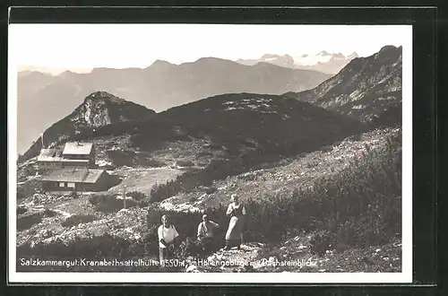 AK Kranabethsattelhütte im Höllengebirge mit Dachsteinblick