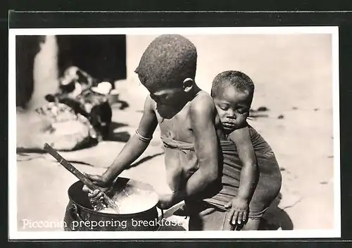 AK Afrikanischer Junge bereitet das Frühstück vor
