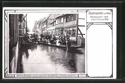 AK Bodenwerder, Hochwasser der Weser vom 5.-7.2.1909, Kleine Strasse