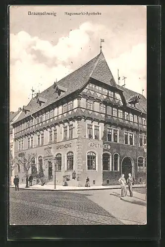 AK Braunschweig, Strassenansicht mit Hagenmarkt-Apotheke