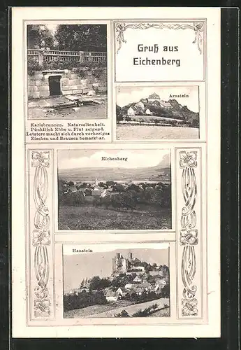 AK Eichenberg, Karlsbrunnen, Arnstein aus der Ferne, Ortsansicht aus der Ferne