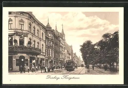 AK Duisburg, Strassenbahn in der Königstrasse, Hotel Kaiserhof