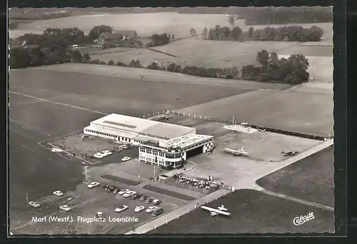 AK Marl, Flugplatz Loemühle vom Flugzeug aus