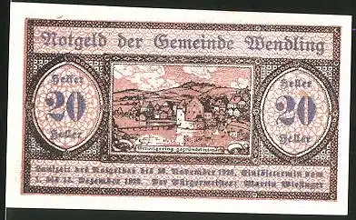 Notgeld Wendling 1920, 20 Heller, Ortsansicht