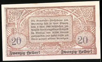 Notgeld Wendling 1920, 20 Heller, Ortsansicht