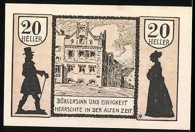 Notgeld Schärding am Inn 1920, 20 Heller, Stadtwappen, Rathaus