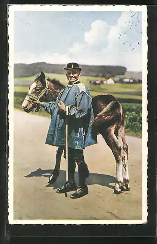 AK Rieser Bauer in Tracht mit Pferd