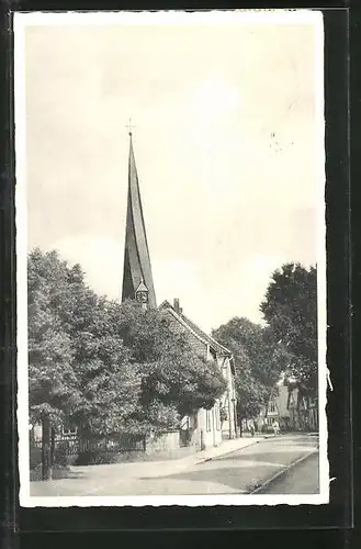 AK Stolzenau, Strassenansicht mit Kirche