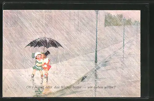 Künstler-AK Herschu: Ob's regnet oder das Wetter heiter - wir lieben weiter!