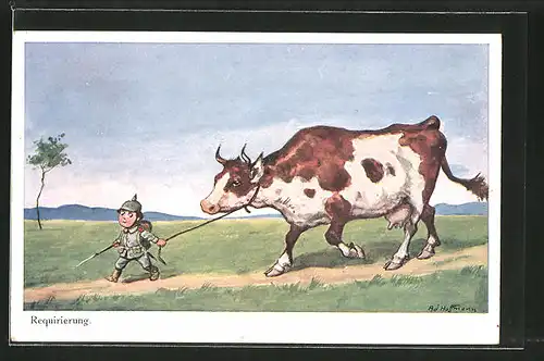 Künstler-AK Ad. Hoffmann: Junge als Soldat requiriert eine Kuh