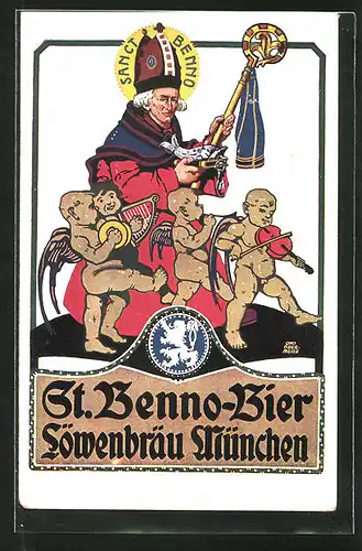 Künstler-AK Otto Obermeier: Reklame für St. Benno-Bier Löwenbräu München