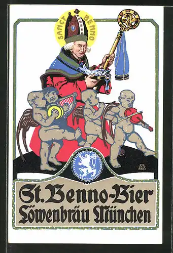 Künstler-AK Otto Obermeier: Reklame für St. Benno-Bier der Löwenbräu-Brauerei München