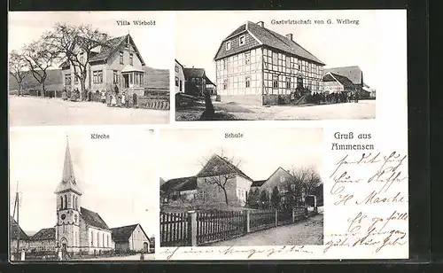 AK Ammensen, Gasthof G. Weiberg, Villa Wiebold, Schule