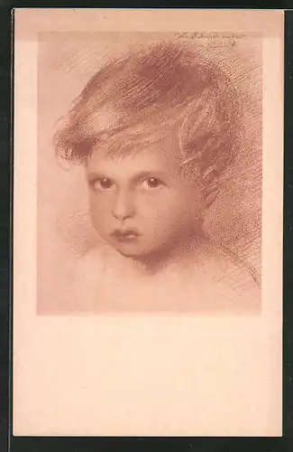 Künstler-AK Walter Schachinger: Rötelzeichnung, Porträt eines kleinen Jungen