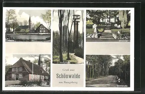 AK Schönwalde, Kirche, Jugendherberge, Milchstrasse, Ehrenmal, Bungsberg