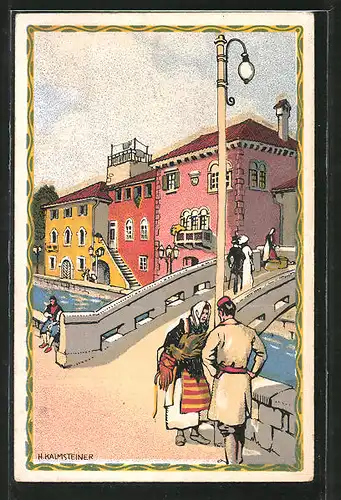 Künstler-AK H. Kalmsteiner: Wien, Österr. Adria-Ausstellung 1913, Dalmatinische Wohnhäuser